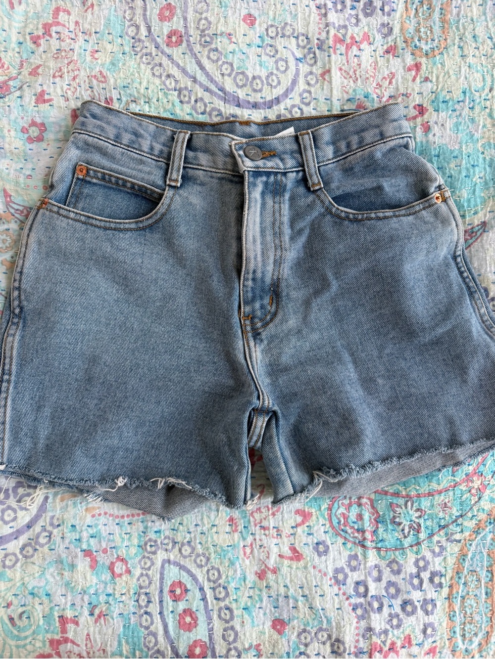 Calvin Klein Medium Blue Denim Frayed Hem Shorts